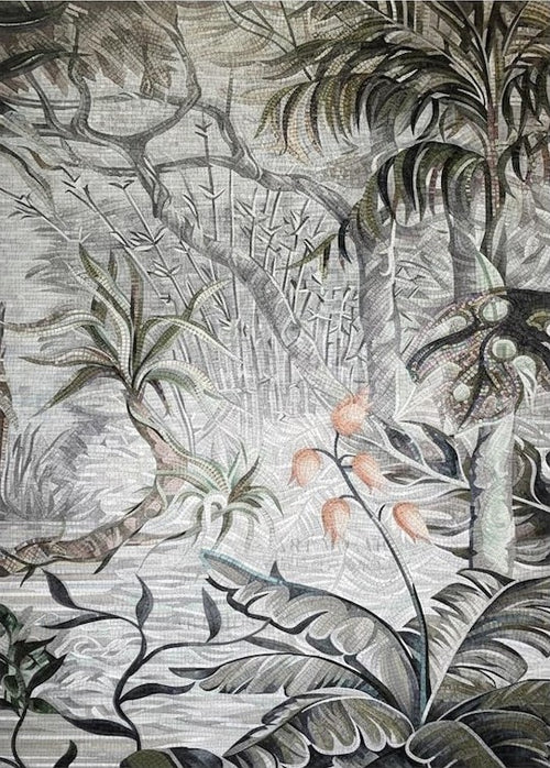 Tropical Jungle Landscape Marble Mosaic Art