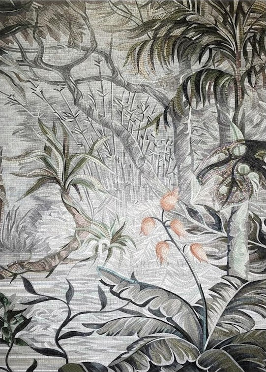 Tropical Jungle Landscape Marble Mosaic Art
