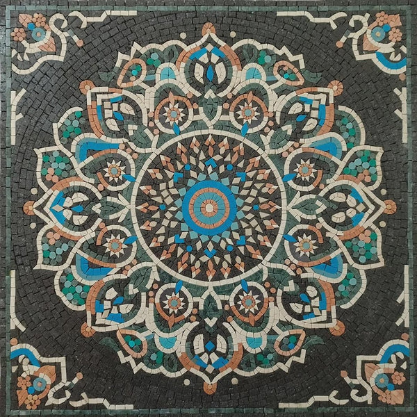 Blue Teal Mandala Marble Mosaic Art