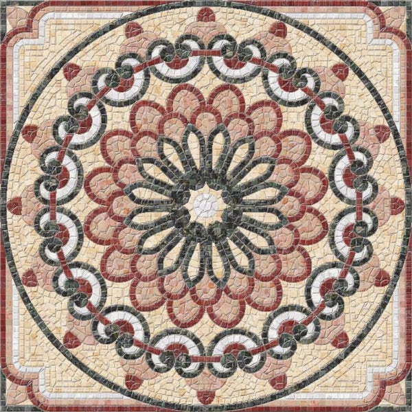 Radial Floral Rosette Medallion Marble Mosaic Art