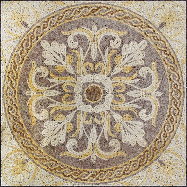 Roman Acanthus Rosette Panel Marble Mosaic Art