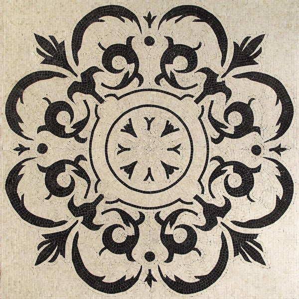 Black and Cream Acanthus Panel Marble Mosaic Art