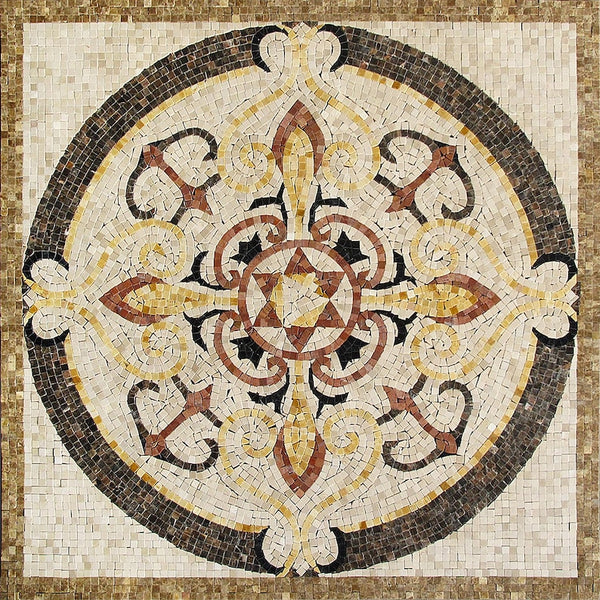Scrollwork Star Medallion Marble Mosaic Art
