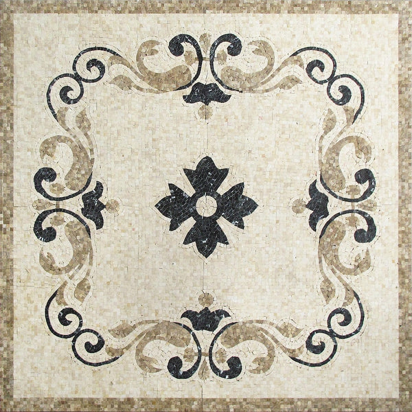 Baroque Floral Scroll Panel Marble Mosaic Art
