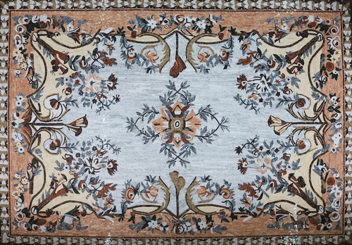 Floral Rug Medallion Marble Mosaic Art