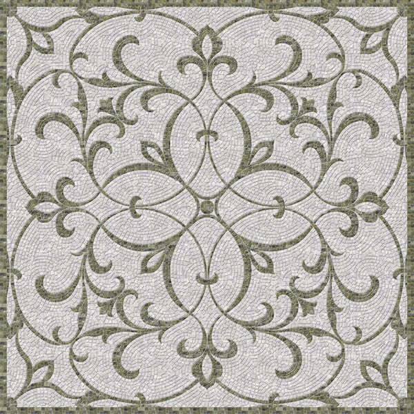 Fleur-de-Lis Scroll Pattern Marble Mosaic Art