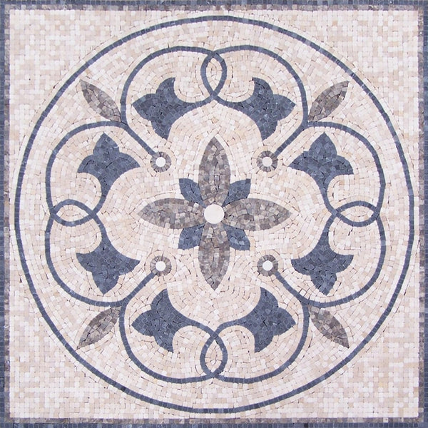 Slate Floral Geometric Medallion Marble Mosaic Art