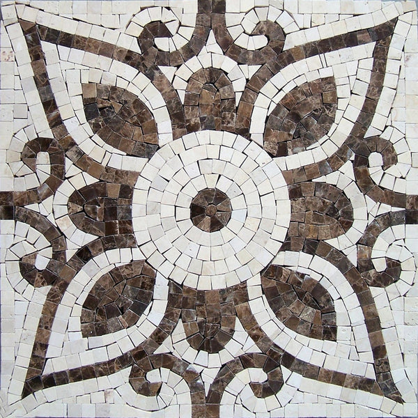 Brown and Cream Interlace Medallion Marble Mosaic Art