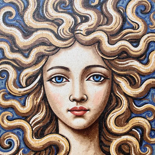 Ethereal Woman with Golden Curls: A Mosaic of Beauty