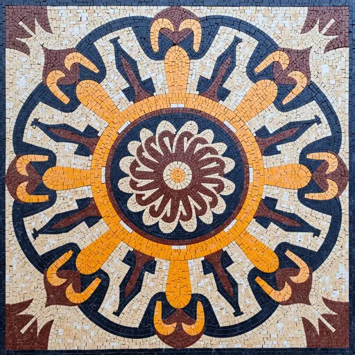 Radial Bloom and Swirls Medallion Mosaic