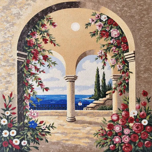 Archway Overlooking a Mediterranean Vista Mosaic | Landscape Mosaics | iMosaicArt