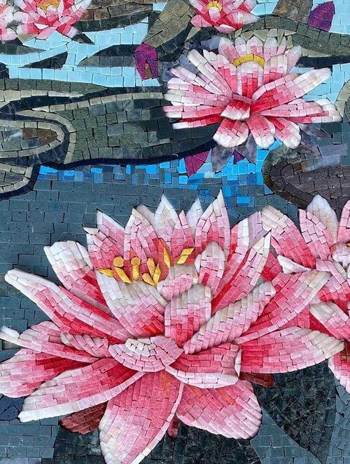 Pink Water Lily Lotus Flower Mosaic Art