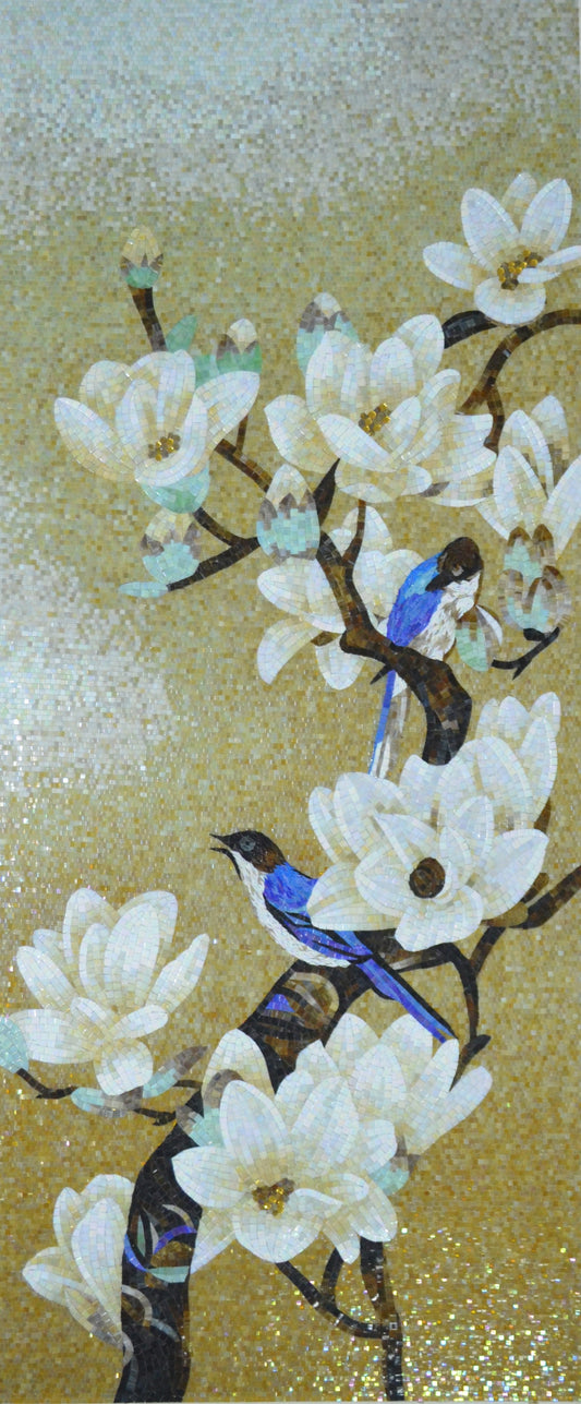 Birds with Flowers Mosaic Art: Floral Haven in Glass | Bird Mosaics | iMosaicArt