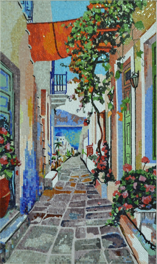 Handmade Mosaic - Greek Street | Landscape Mosaics | iMosaicArt
