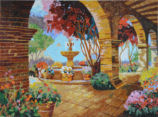 Mediterranean Courtyard - Handmade Mosaic Art | Landscape Mosaics | iMosaicArt