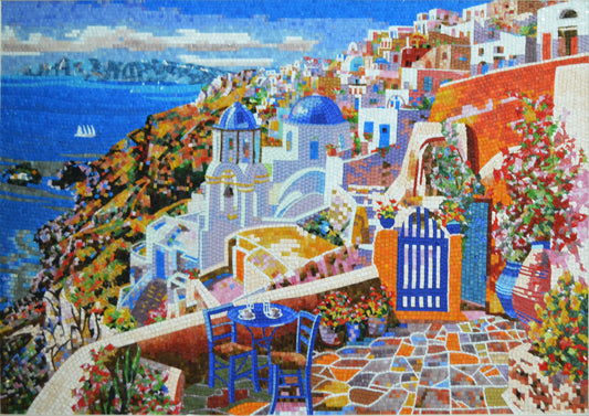 Santorini Island Handmade Mosaic  | Landscape Mosaics | iMosaicArt