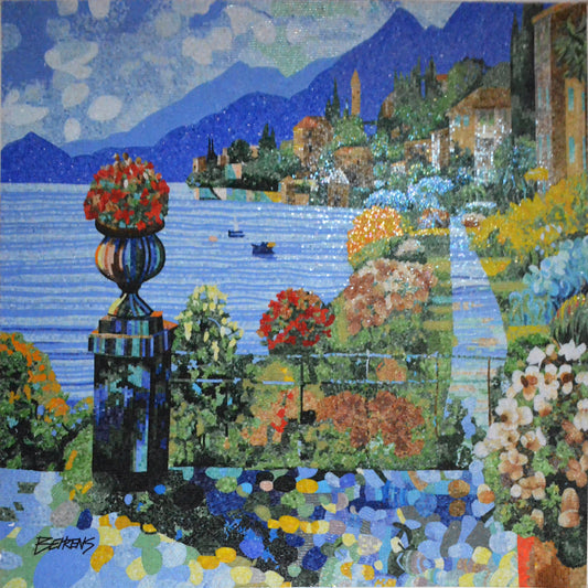 Bluish Floral Mosaic Scene | Landscape Mosaics | iMosaicArt