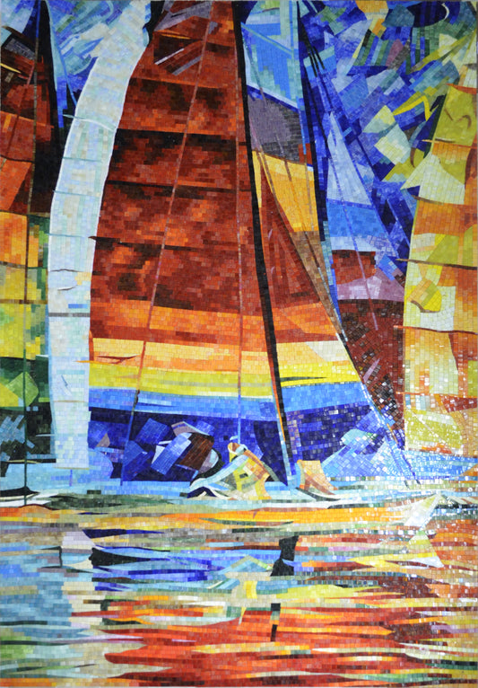 Sailboat Serenity Mosaic: Sailing into Art | Nautical Mosaics | iMosaicArt