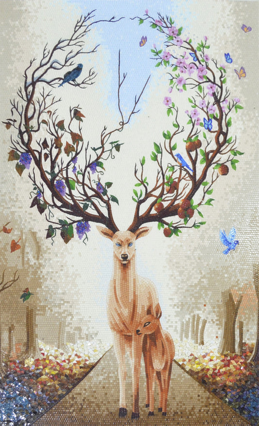 Deer Mosaic Art - Graceful Deer in Forest Mosaic | Animal Mosaics | iMosaicArt