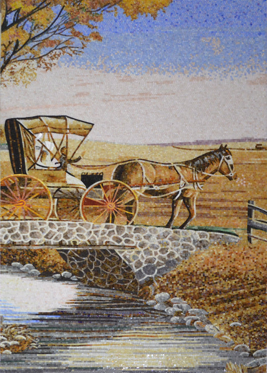 Horse Drawn Groom & Bride Ride Mosaics | Landscape Mosaics | iMosaicArt