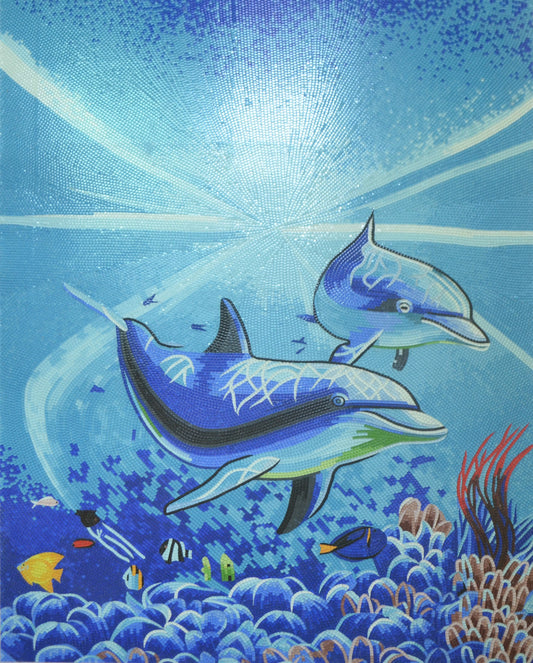 Dolphin Dance Mosaic: Graceful Oceanic Art | Nautical Mosaics | iMosaicArt
