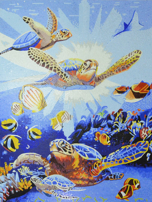 Sea Turtle Mosaic Scene Underwater Glass Art | Nautical Mosaics | iMosaicArt