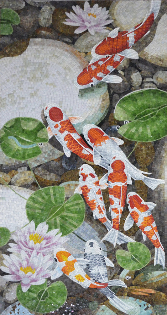 Koi Fish Serenity Mosaic: Tranquil Beauty in Tiles | Nautical Mosaics | iMosaicArt