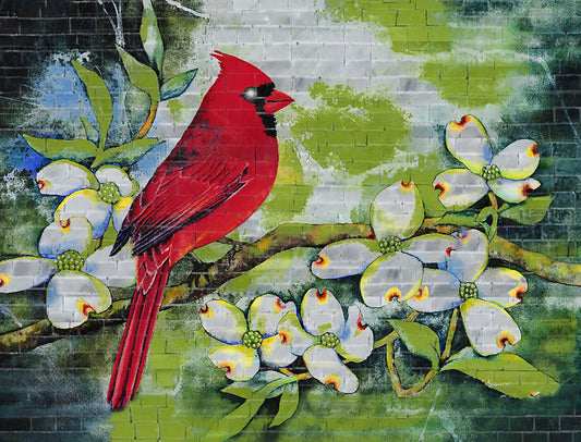 Cardinal Bird Mosaic - Floral Mosaic Art Scene | Birds Mosaics | iMosaicArt
