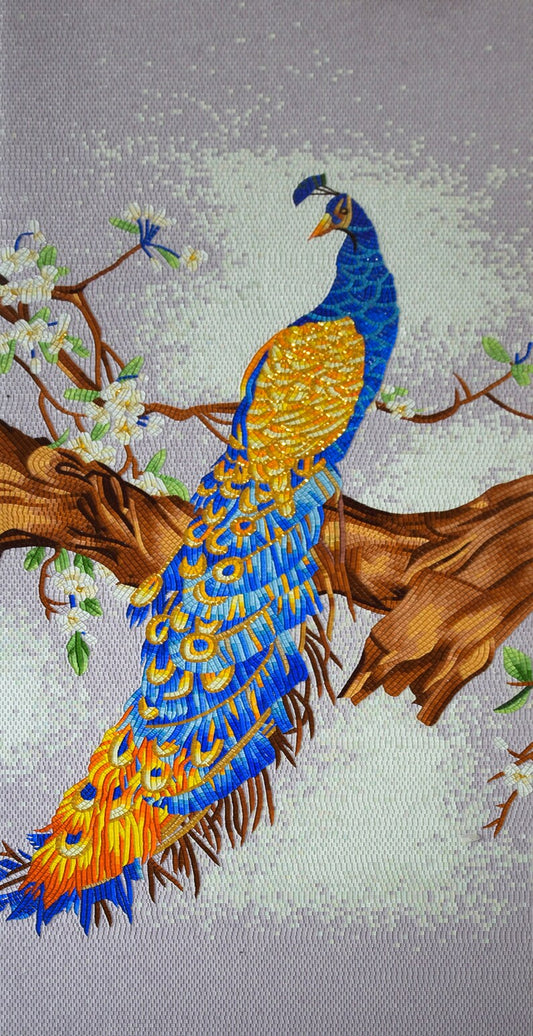 Decorative Gold Peacock Mosaic Tile  | Bird Mosaics | iMosaicArt