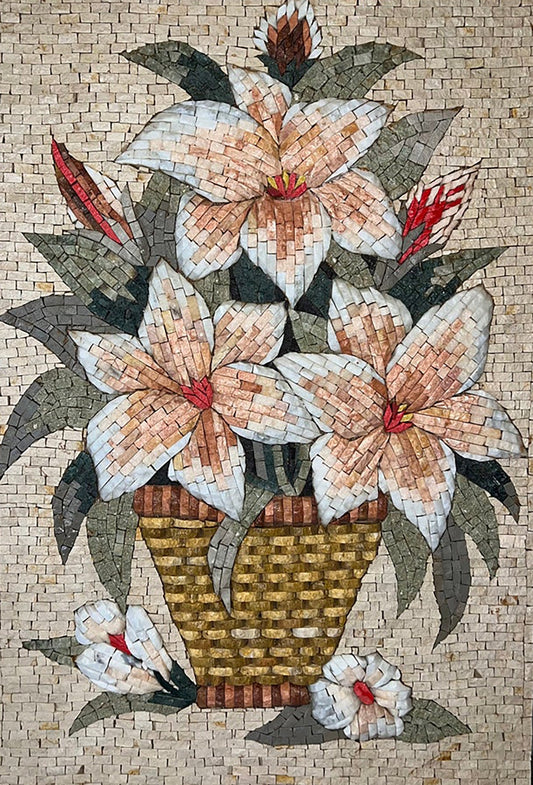 Handcrafted Flower Tile Mosaic Art