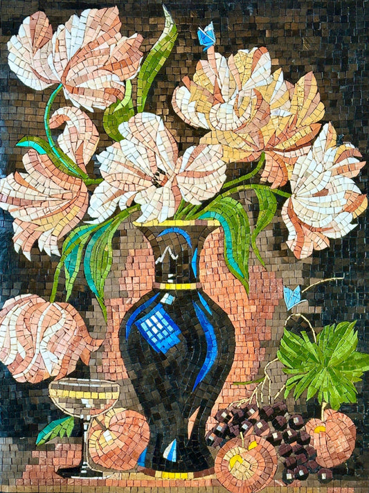Stone Serenade: Mosaic Flowers Sing Silently | Flower Mosaics | iMosaicArt