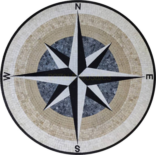 World Map Compass Mosaic Floor Tile | Geometric Mosaics | iMosaicArt