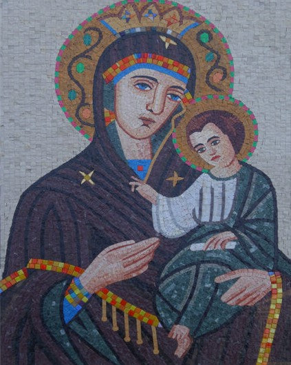 Virgin Mary & Baby Jesus Christ Religious Wall Art Mosaic