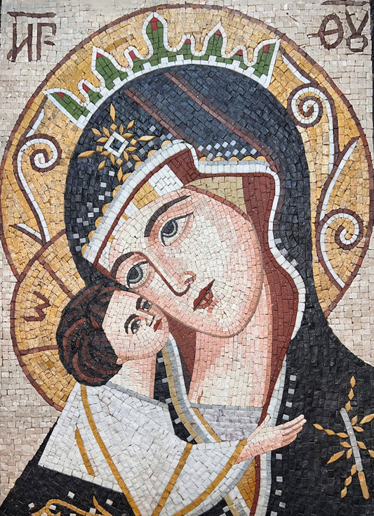 Virgin Mary & Jesus Mosaic Portrait - Religious Art