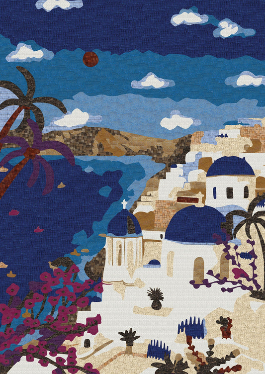 Santorini Marble Mosaic Tile - Mosaic Scenery | Landmark Mosaics | iMosaicArt