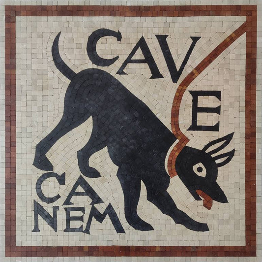 Roman Dog On Leash Mosaic Art - Cave Canem  | Roman Mosaics | iMosaicArt