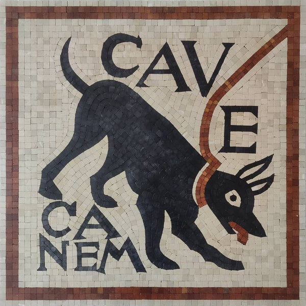 Roman Dog On Leash Mosaic Art - Cave Canem