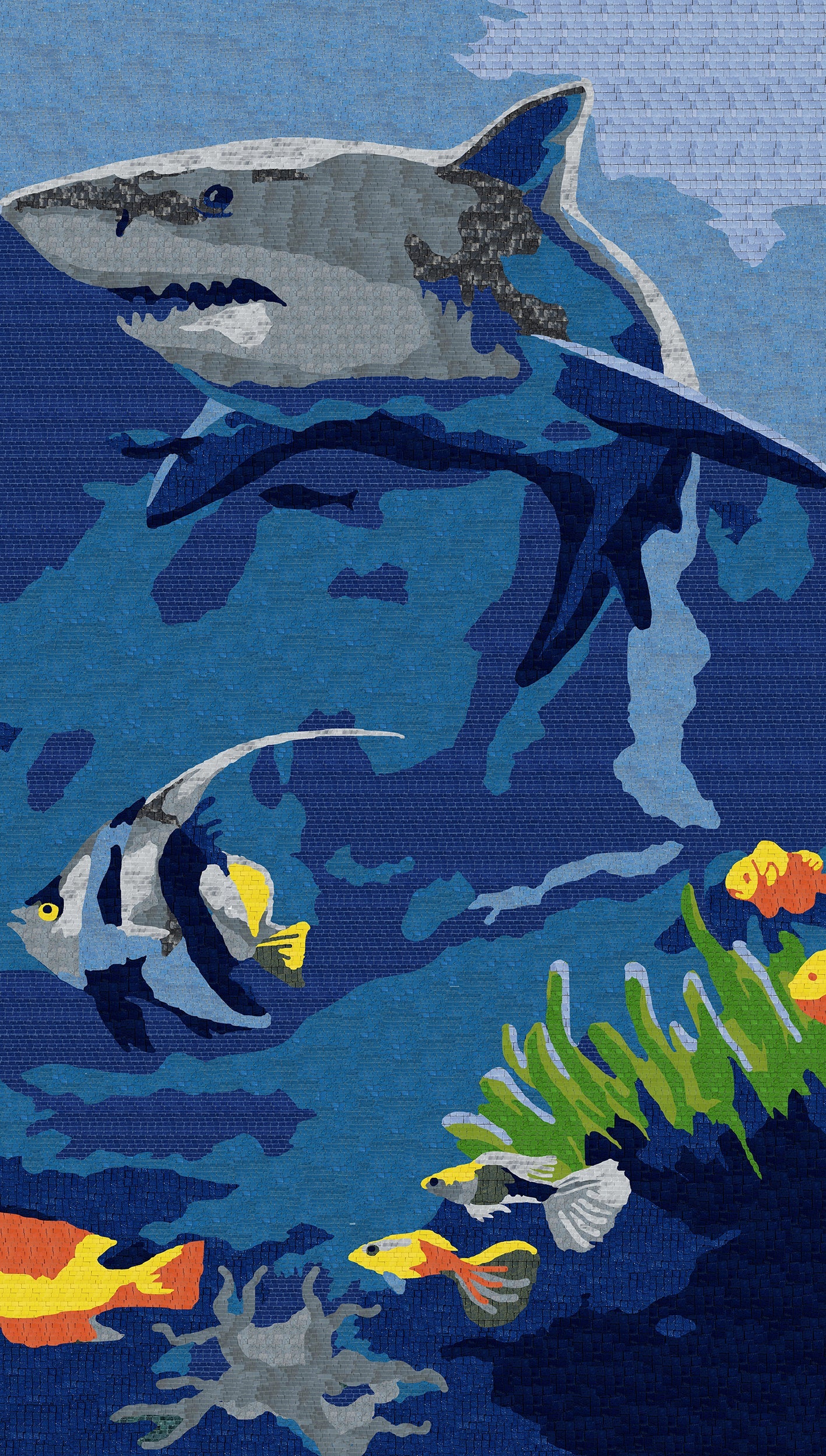 Underwater Mosaic Dolphin - Sea Life Art | Nautical Mosaics | iMosaicArt