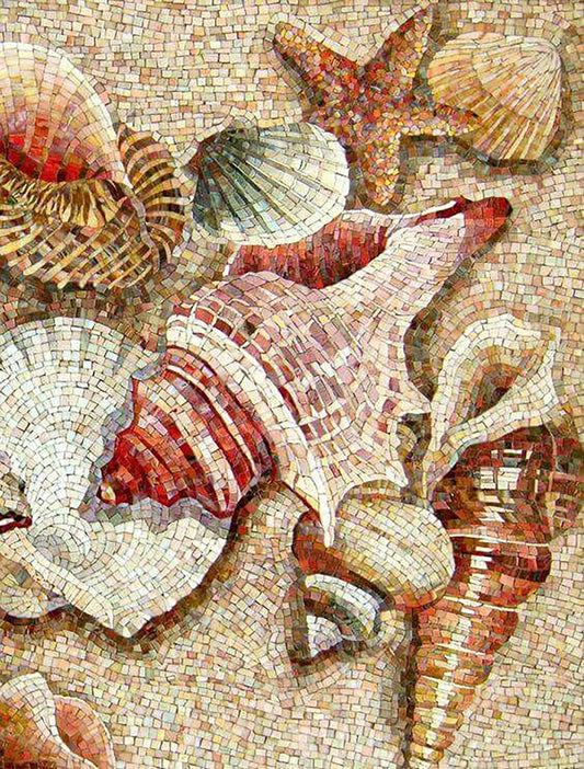 Shell Handcrafted Mosaic - Marble Mosaic | Nautical Mosaics | iMosaicArt