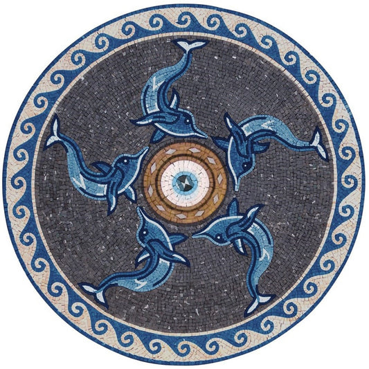 Natural Dolphin Mosaic Medallion  | Nautical Mosaics | iMosaicArt