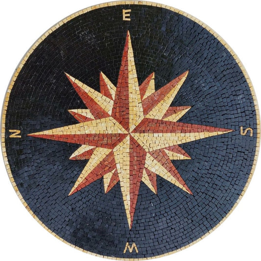 Compass Mosaic Art - Marble Medallion