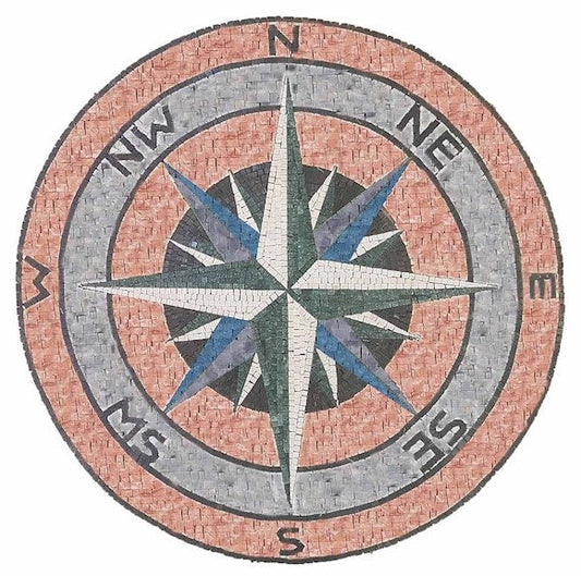 Compass Floor Medallion - Mosaic Artwork