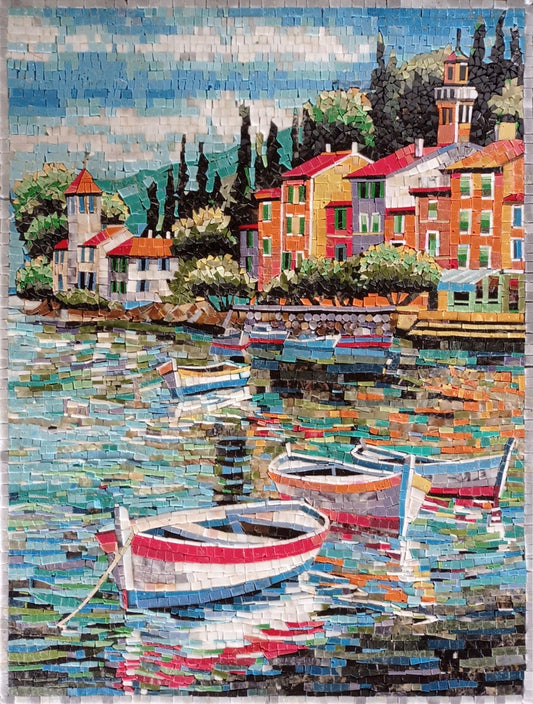 Custom Boats on The Coast Mosaic Landscape  | Landscape Mosaics | iMosaicArt