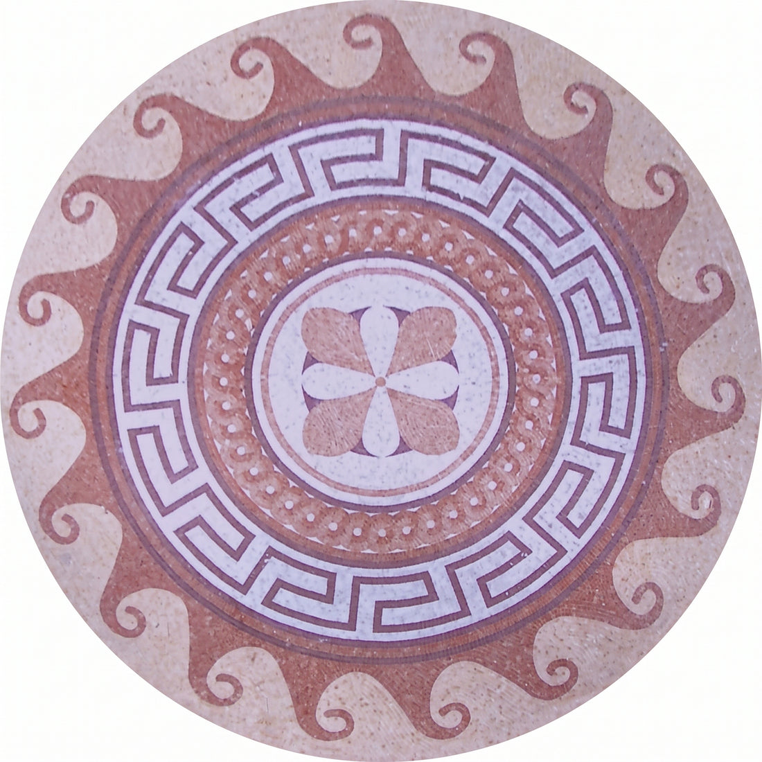 Greek Key Rosette Roman Medallion Marble Mosaic Art