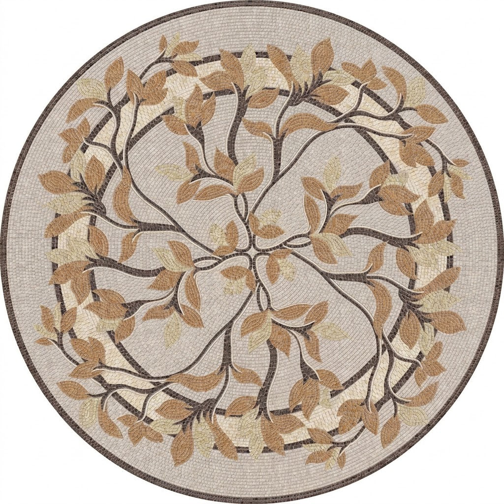 Autumn Vine Pinwheel Medallion Marble Mosaic Art