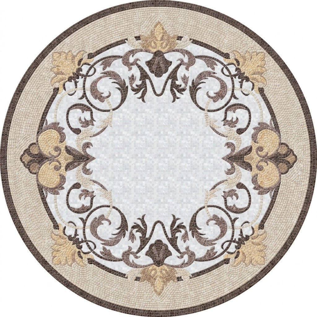 Ivory Acanthus Frame Medallion Marble Mosaic Art