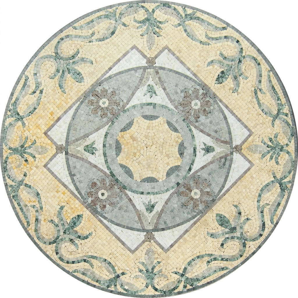 Sage Diamond Bloom Medallion Marble Mosaic Art