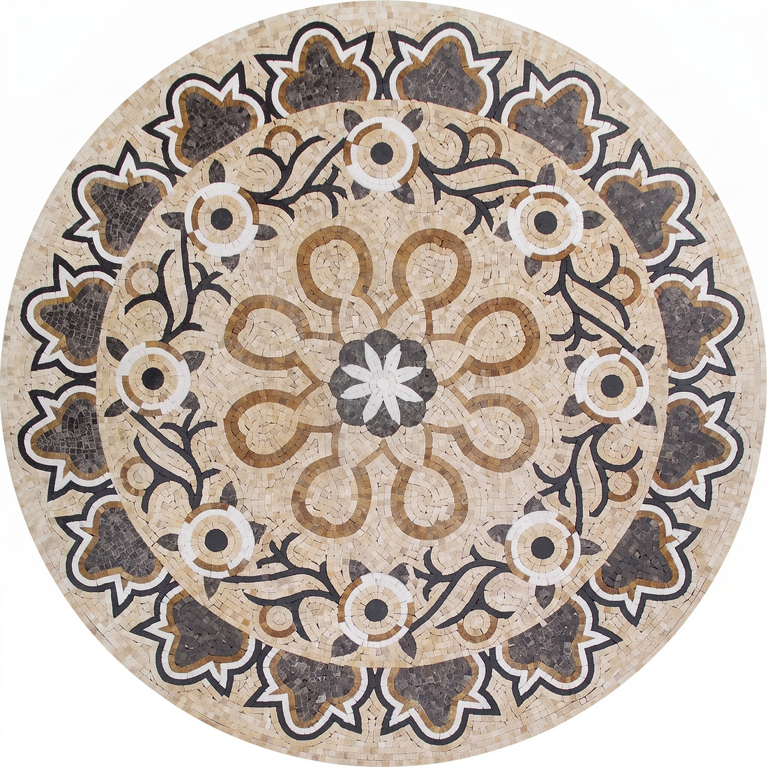 Floral Vine Ring Medallion Marble Mosaic Art