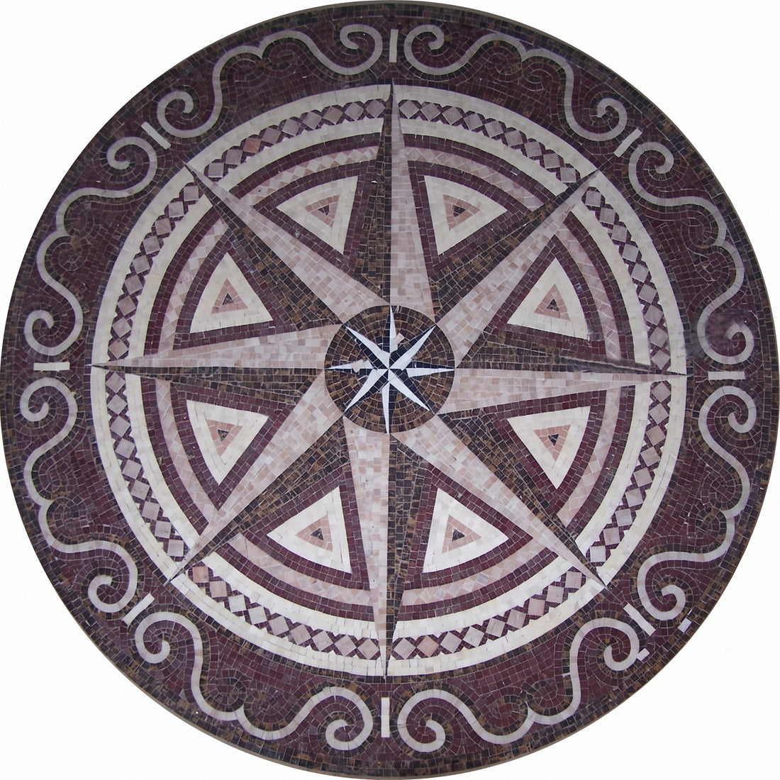 Burgundy Compass Rose Medallion Marble Mosaic Art