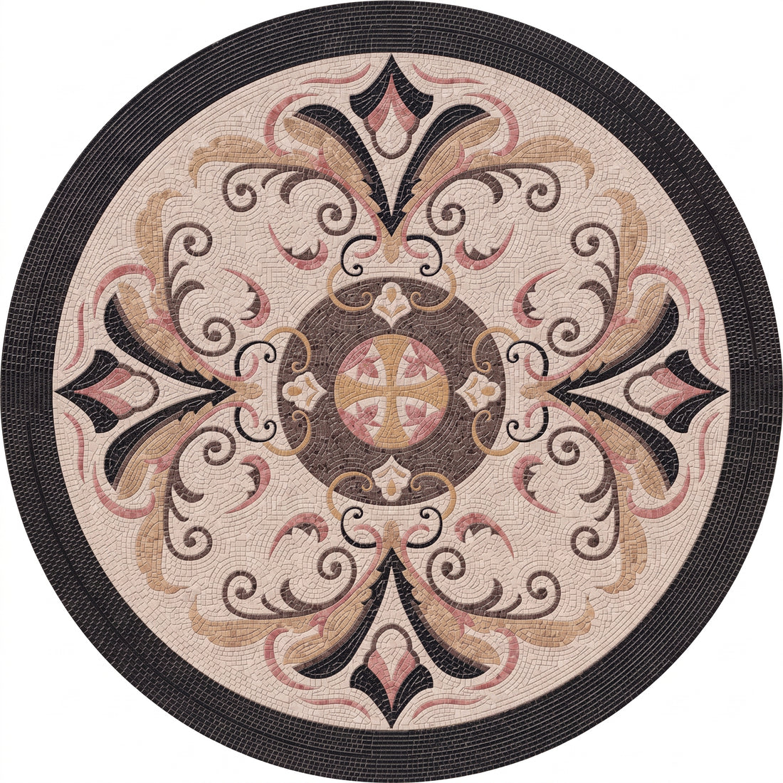 Blush Baroque Scroll Medallion Marble Mosaic Art